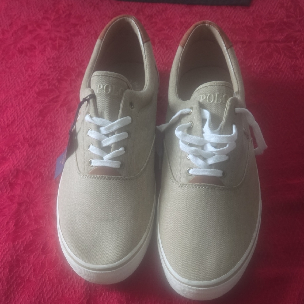 Polo by Ralph Lauren Beige Canvas Sneakers with White Soles